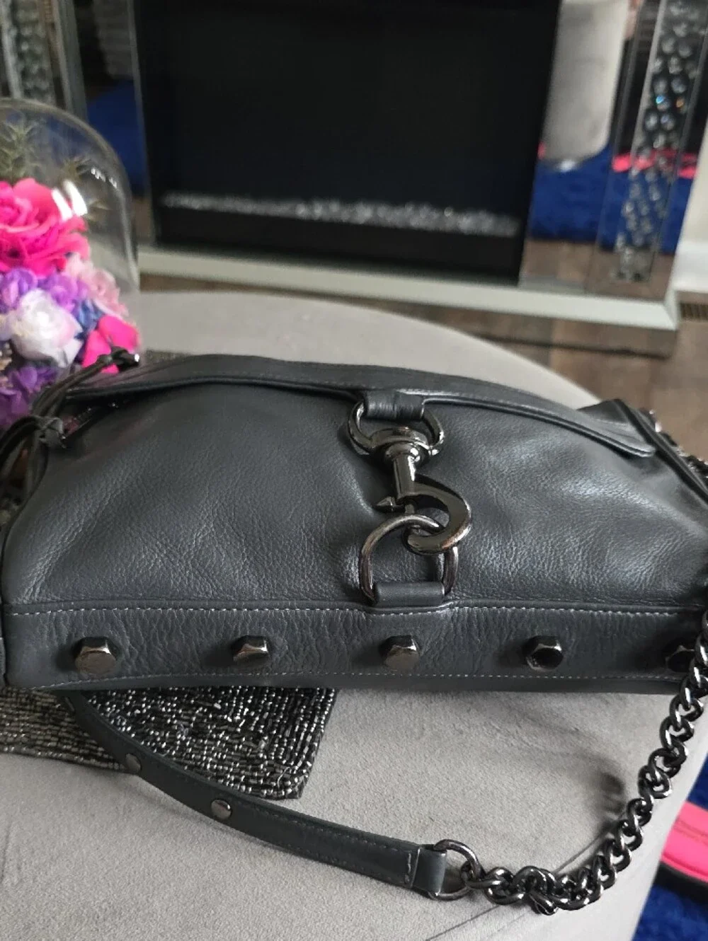 Rebecca Minkoff Black Leather Messenger Bag with Gunmetal Hardware